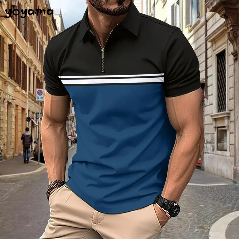 Simple Stripe Print Men's Clothing Fashion 3D Print T-shirts for Men Summer Breathable Men's Short Sleeve Polo Casual Loose Tops 10 S1c7f4b1fedf04f358b212092891eccde0