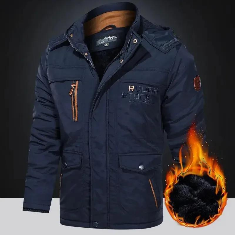 Men's Winter Jacket Fleece Linning Outdoor Parka Coat Hooded Windbreaker Thick Warm Outerwear Big Size 6XL Multi-pocket parka coat parkas coat