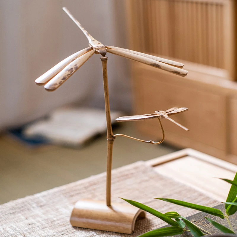 

Balance Bamboo Dragonfly Tea Ceremony Ornament Natural Bamboo Handmade Crafts Tea Room Home Desktop Decoration