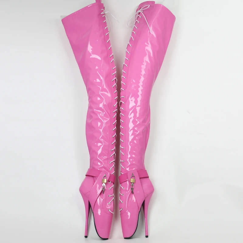 18CM/7 Inch Women Thigh High Ballet Boots Sexy Pole Dancing Shoes Men Cosplay Fetish Corset Dominatrix Black White Silver Big
