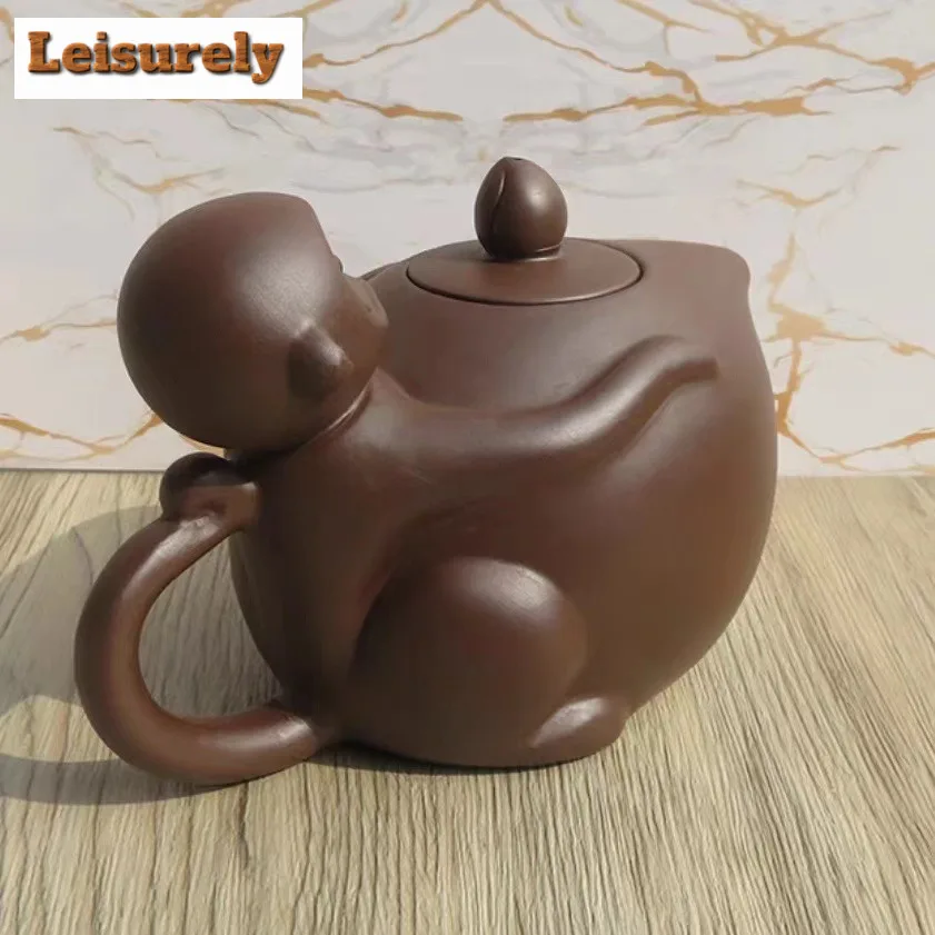 320ml Handmade Yixing Purple Clay Teapots Handmade Monkey Longevity Peach Pot Raw Ore Purple Mud Kettle Chinese Zisha Tea Set