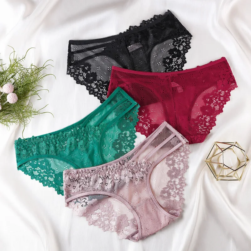 Women Flower Lace Underwear Sexy Mid-Waist Brief G String Strap Solid Color Comfortable  Female Lingerie T-shape Panties Lingerie - AliExpress