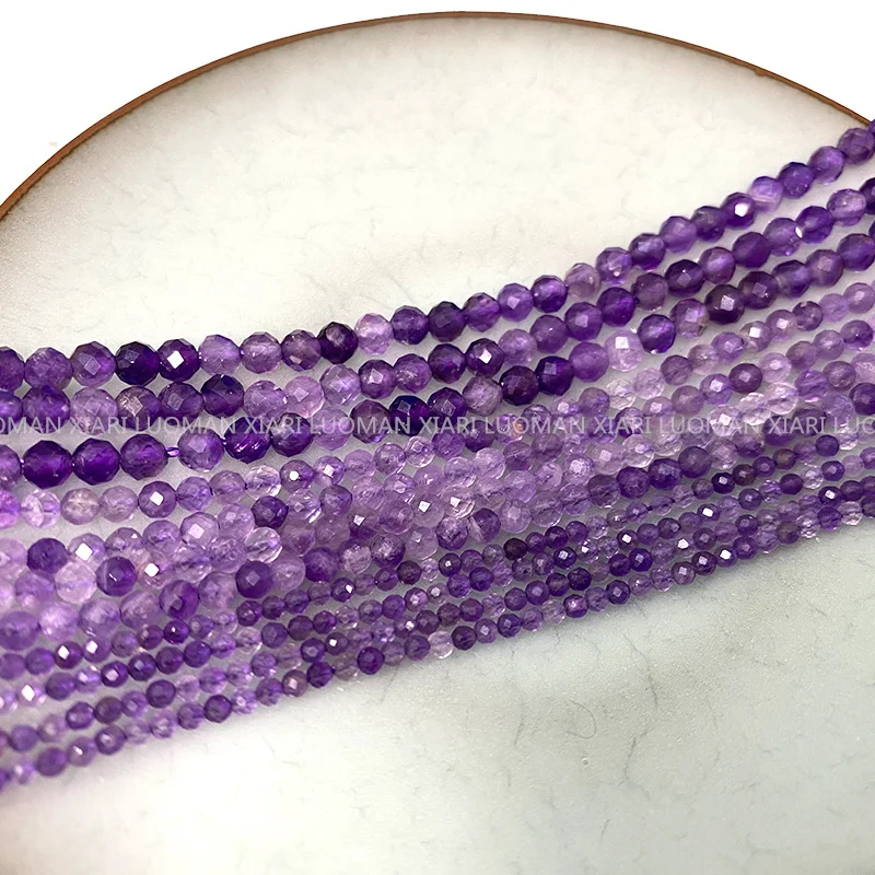 Fine 100% Natural Stone Beads Faceted Amethyst Loose Round Gemstone Crystal For Jewelry Making DIY Bracelet Necklace Charm 2-4mm