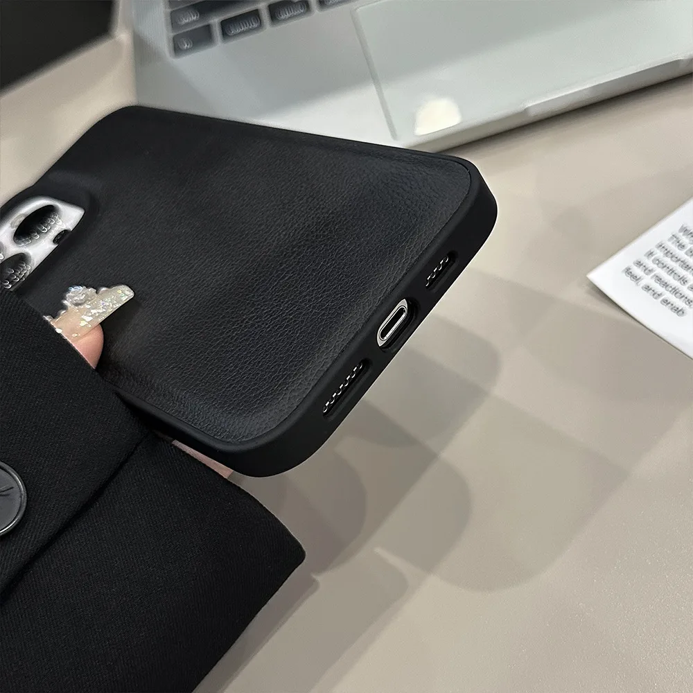 Premium Black Leather Grain Phone Case For iPhone15 14 13 12 11 Pro Max  TPU Fall Prevention Case Cover New Products