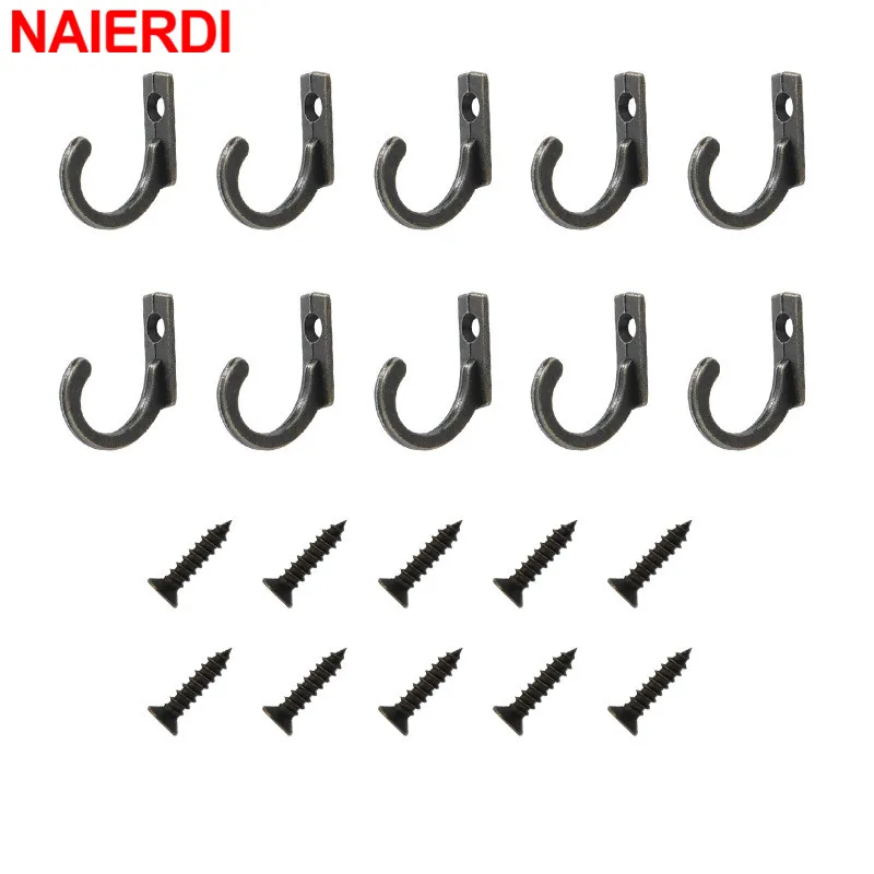 

NAIERDI 10 Pieces Antique Hooks Zinc Alloy Small Bronze Wall Hanger Hook For Mini Wooden Jewelry Box Furniture Hardware