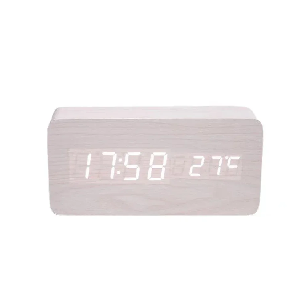 Digital Alarm Clock, Wooden LED Display, 3 Alarm Settings with Temperature Display, Bedroom, Office, Travel Desk Decoration 4