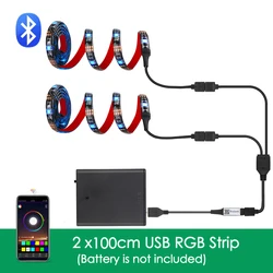 USB Bluetooth RGB LED Strip Light - Battery Powered Flexible Backlight for Scooters, Bicycles, Skateboards (2x100cm Kit)