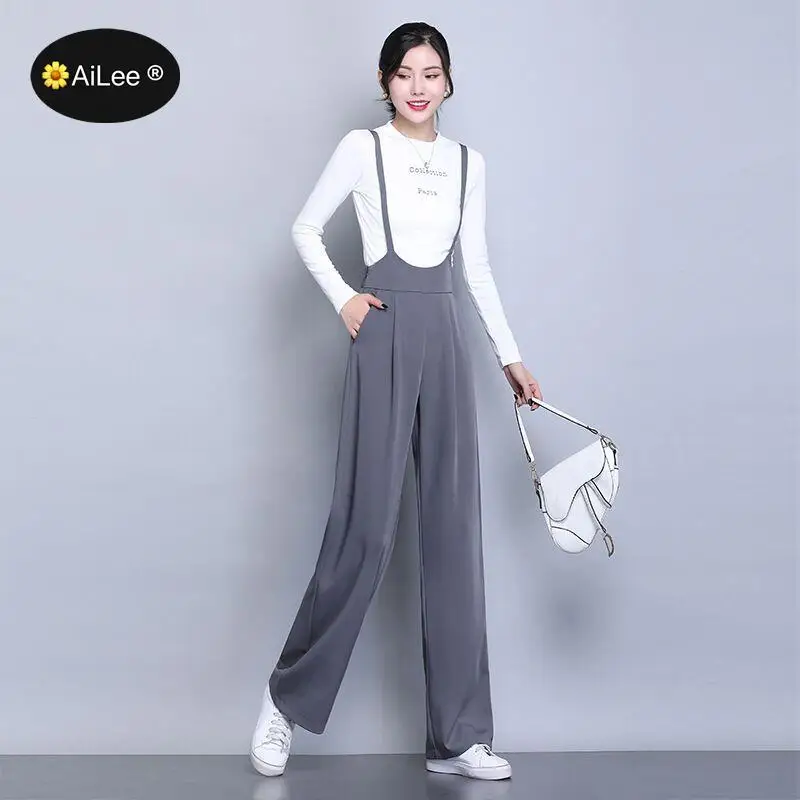 Elegant Overalls for Women Sleeveless Straps Jumpsuits Spring Autumn Wide Leg Trousers Loose Rompers Ladies Office Long Pants new spring summer solid ladies jumpsuits loose oversized wide leg overalls for women fashion streetwear straps baggy cargo pants