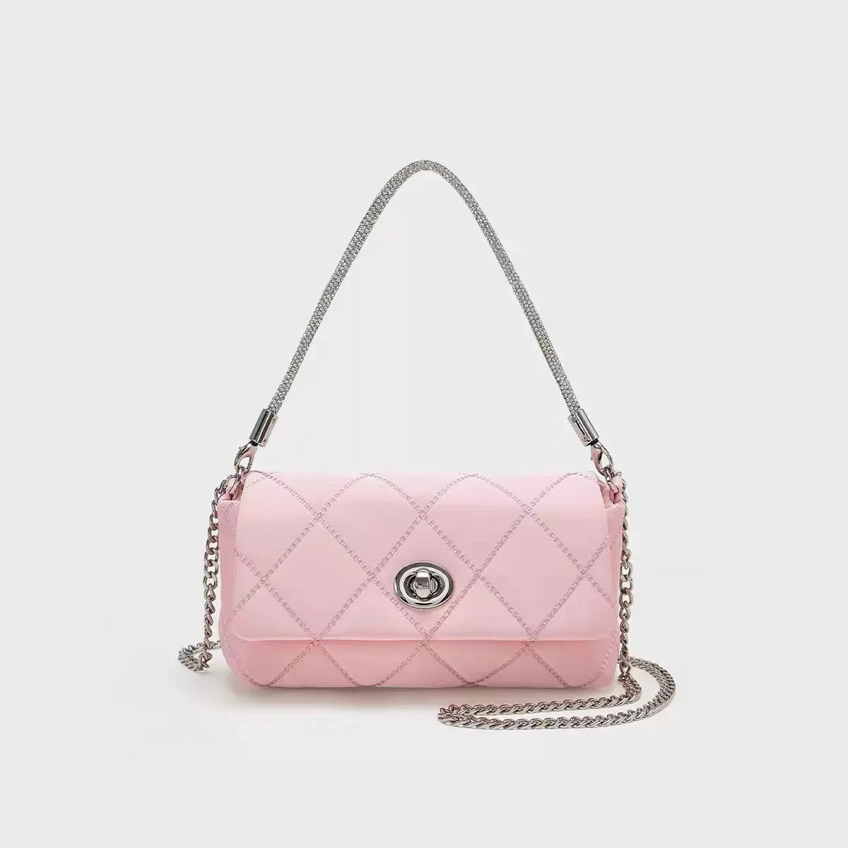 

Classic Women's Vintage Retro Metal Chain Shoulder Bag 2023 Fashion Trend Diamond Lattice Morandi Color Simple Minimalist Style