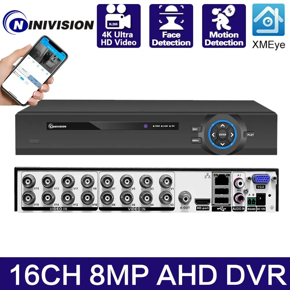 

AHD DVR Xmeye 16CH Hybrid H.265 Face Detect 8MP 4K DVR Security Surveillance For 6 IN 1 TVI CVI CVBS CCTV Video Analog IP Camera