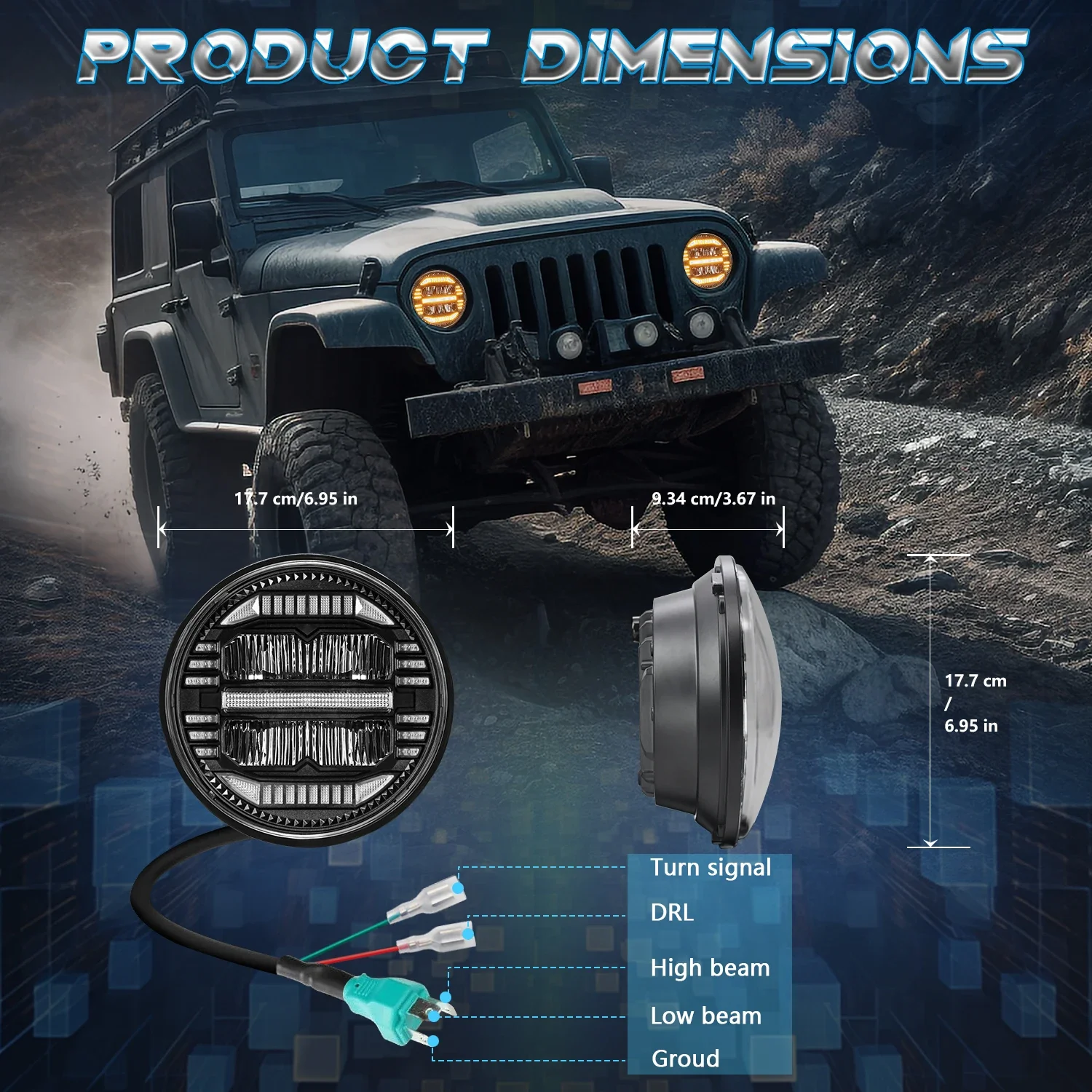 Jeep Work Light Headlight 12V 24V Vehicle Auxiliary DRL Turn Signal Headlamp Dri