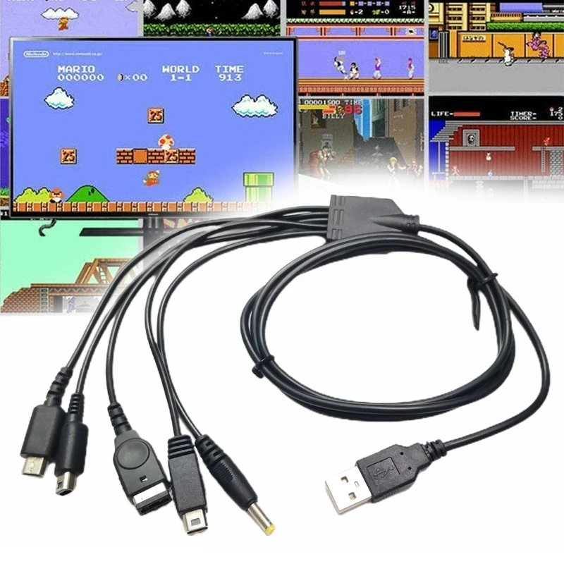 1,2 m/4 pés 5 em 1 Cabo de carregamento USB Cabo de carregamento rápido Fio de conexão de carga rápida para GBA SP/3DS/para PSP