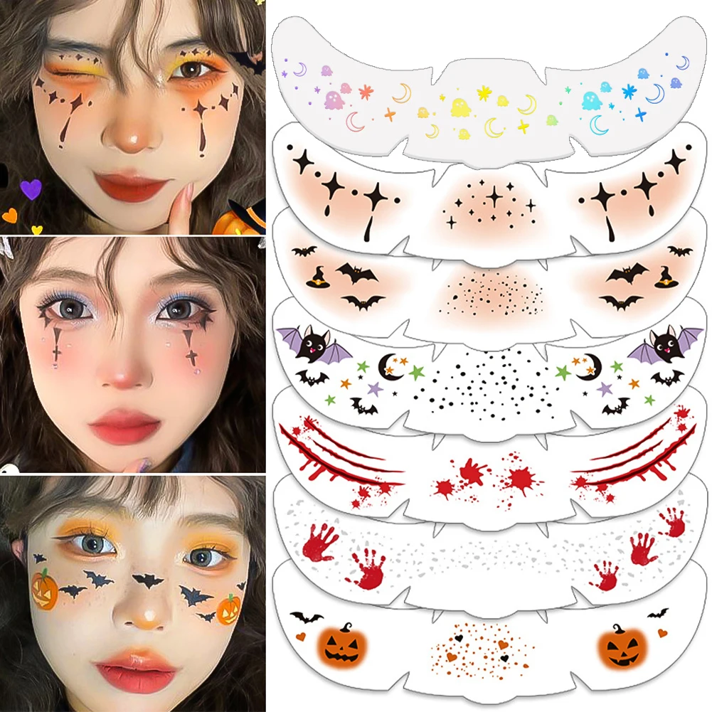 Halloween Waterproof Facial Sticker Freckle Transfer Tattoo Decals DIY Festival Party Tattoo Decorations Makeup Cosmetic Tools