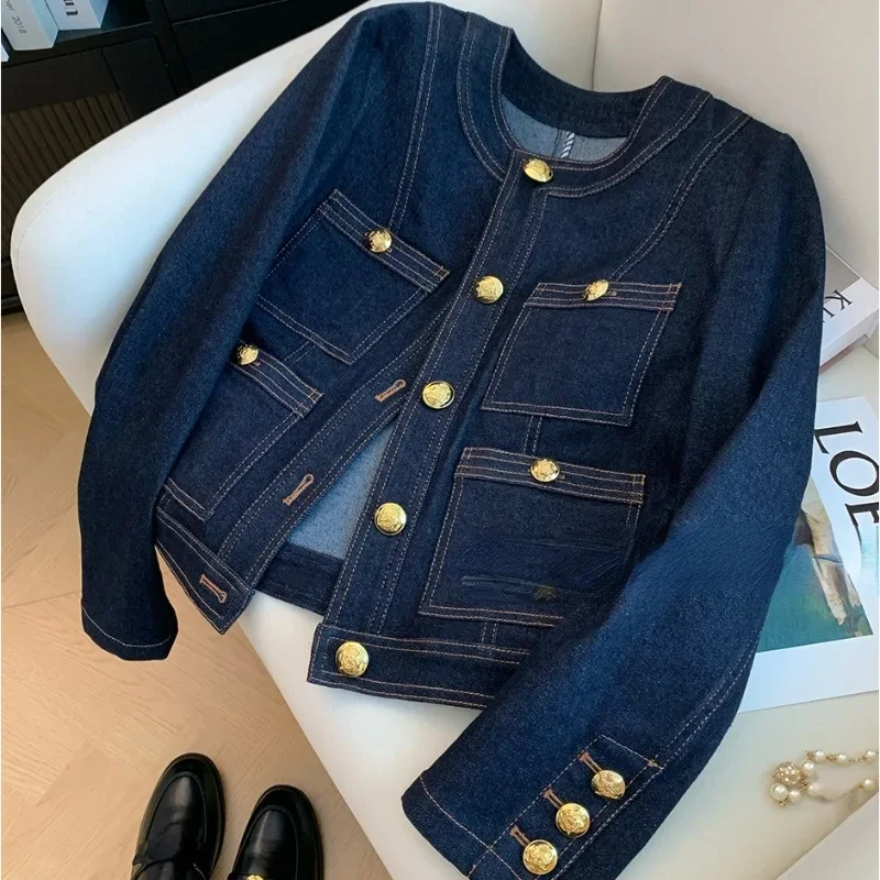 

Denim Jackets for Women Spring Autumn Buttons Vintage Chaquetas Korean Fashion Blue Simple Chic Ropa De Mujer