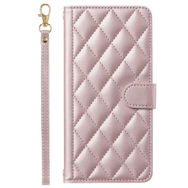 Magnetic Leather Wallet Case with Houndstooth Design
