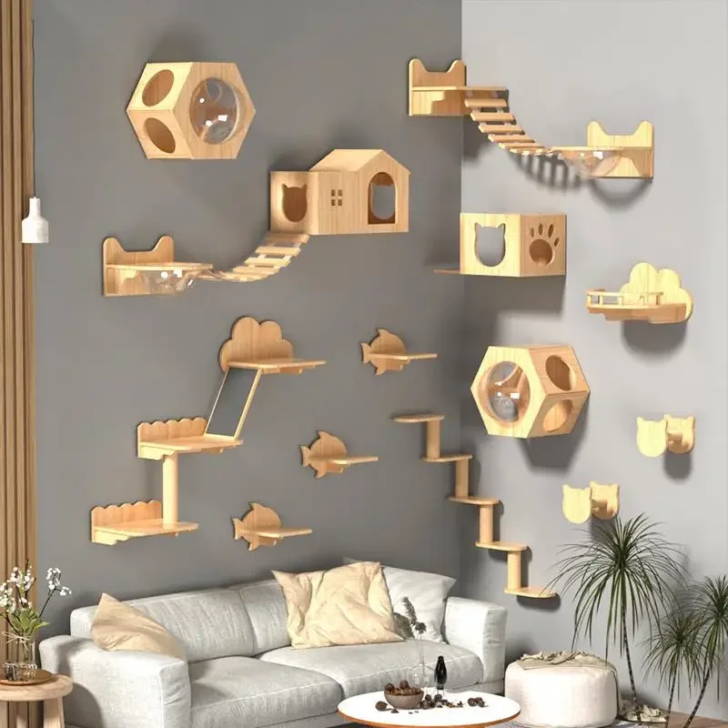 Cat Climbing Frame Hanging Wall Cat Nest Wall Hanging All Solid Wood Gimnasio Para Gato Art&iacute;culos Para Mascotasaseo Gatos