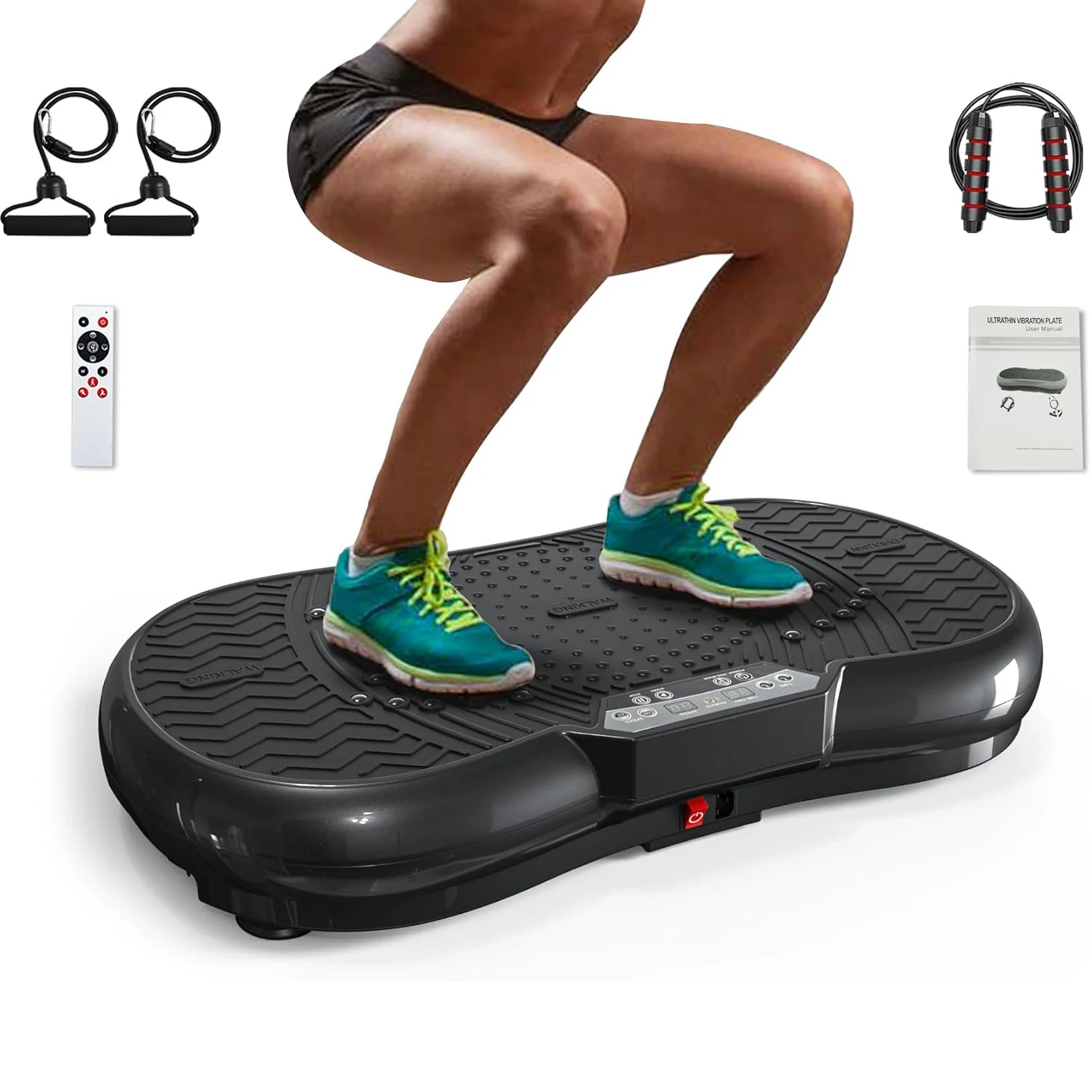 Bigzzia Vibration Plate Exercise Machine 10 Mode Whole Body Workout Vibration Fitness Platform with Jump Rope Bluetooth Speaker