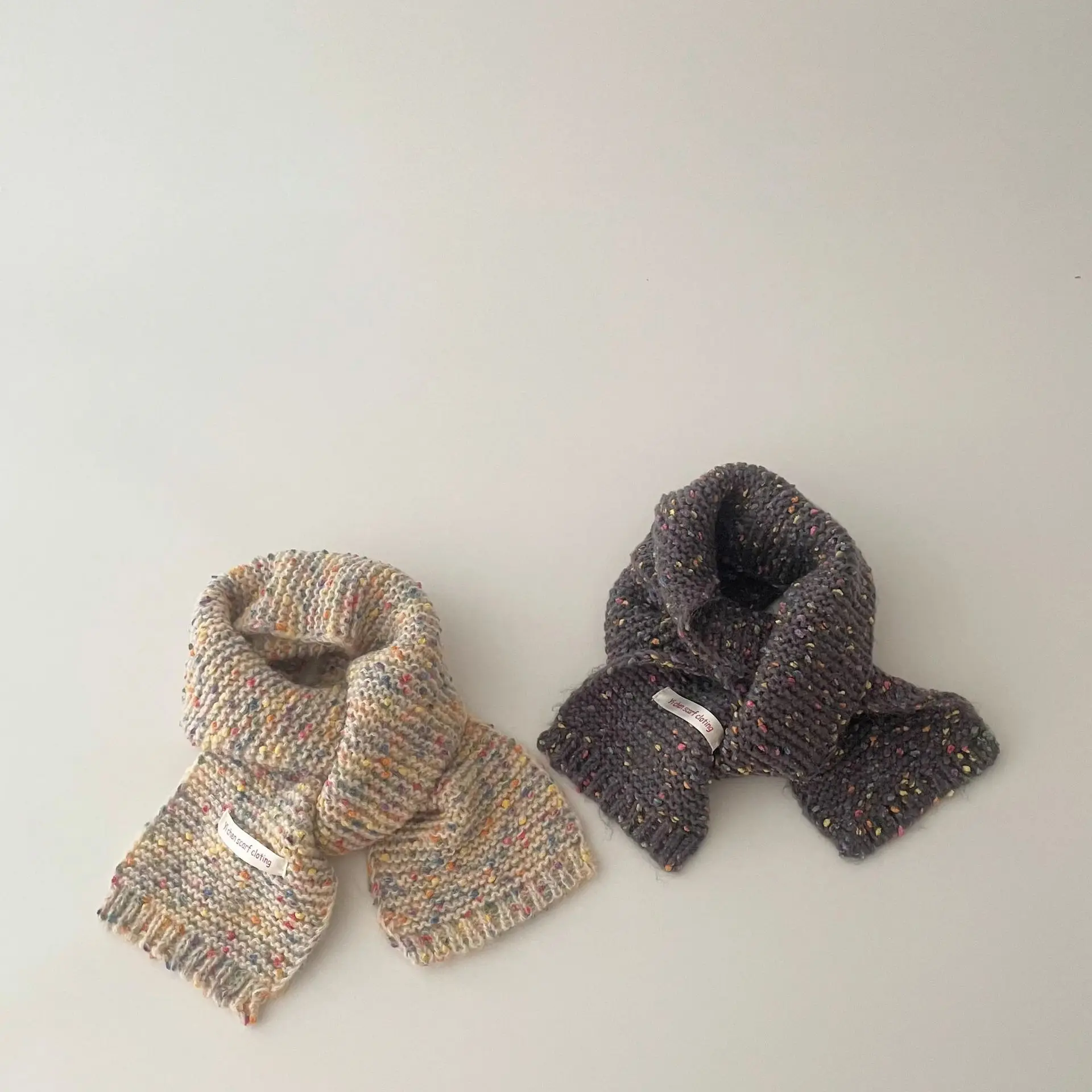 Children's Scarf Rainbow Dot Autumn Winter Knitted Scarf Solid Color Warm Windproof Baby Girls Boys Wool
