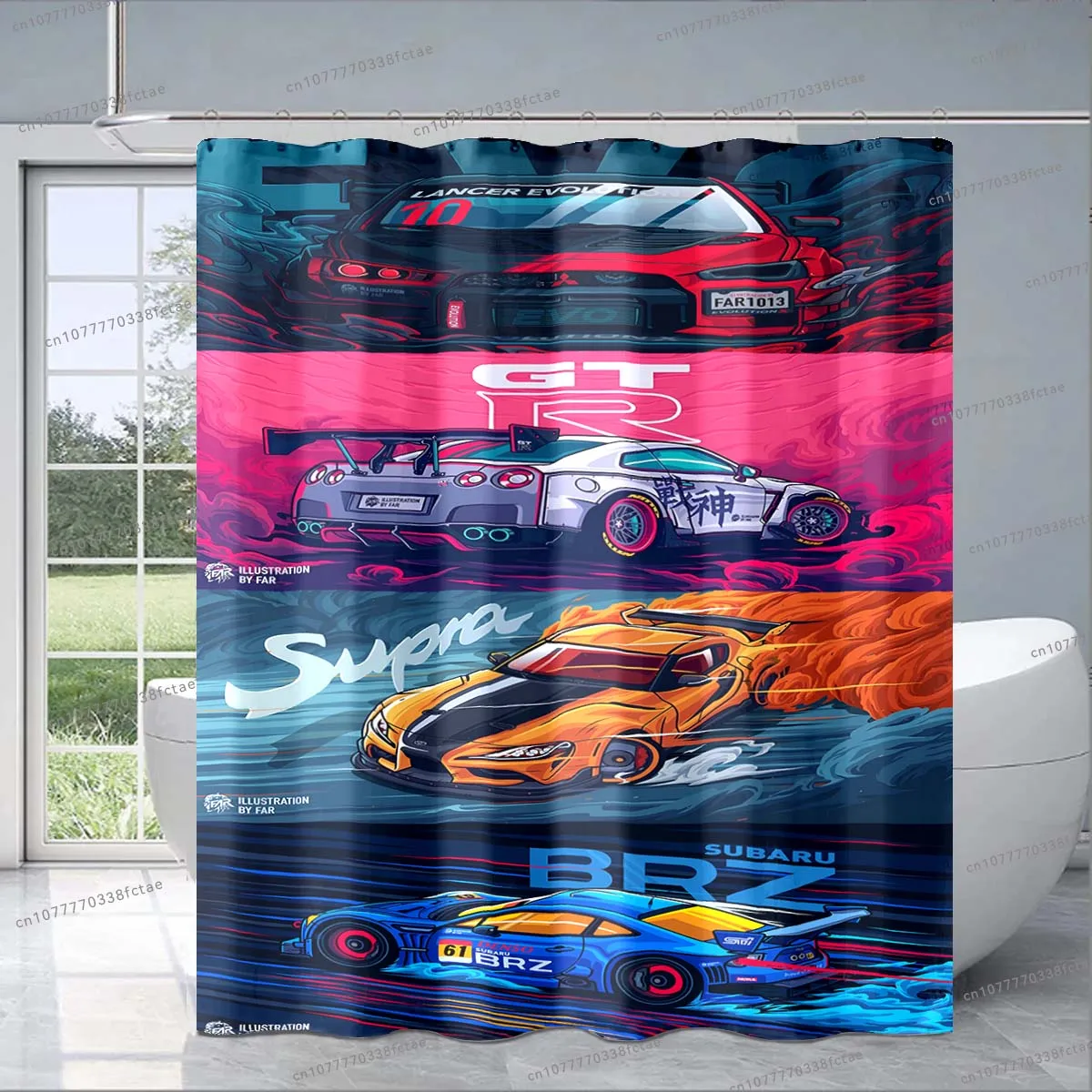 3DGTRRacingShowerCurtainCartoonRacingCollagePatternShowerCurtainforAdultsKid