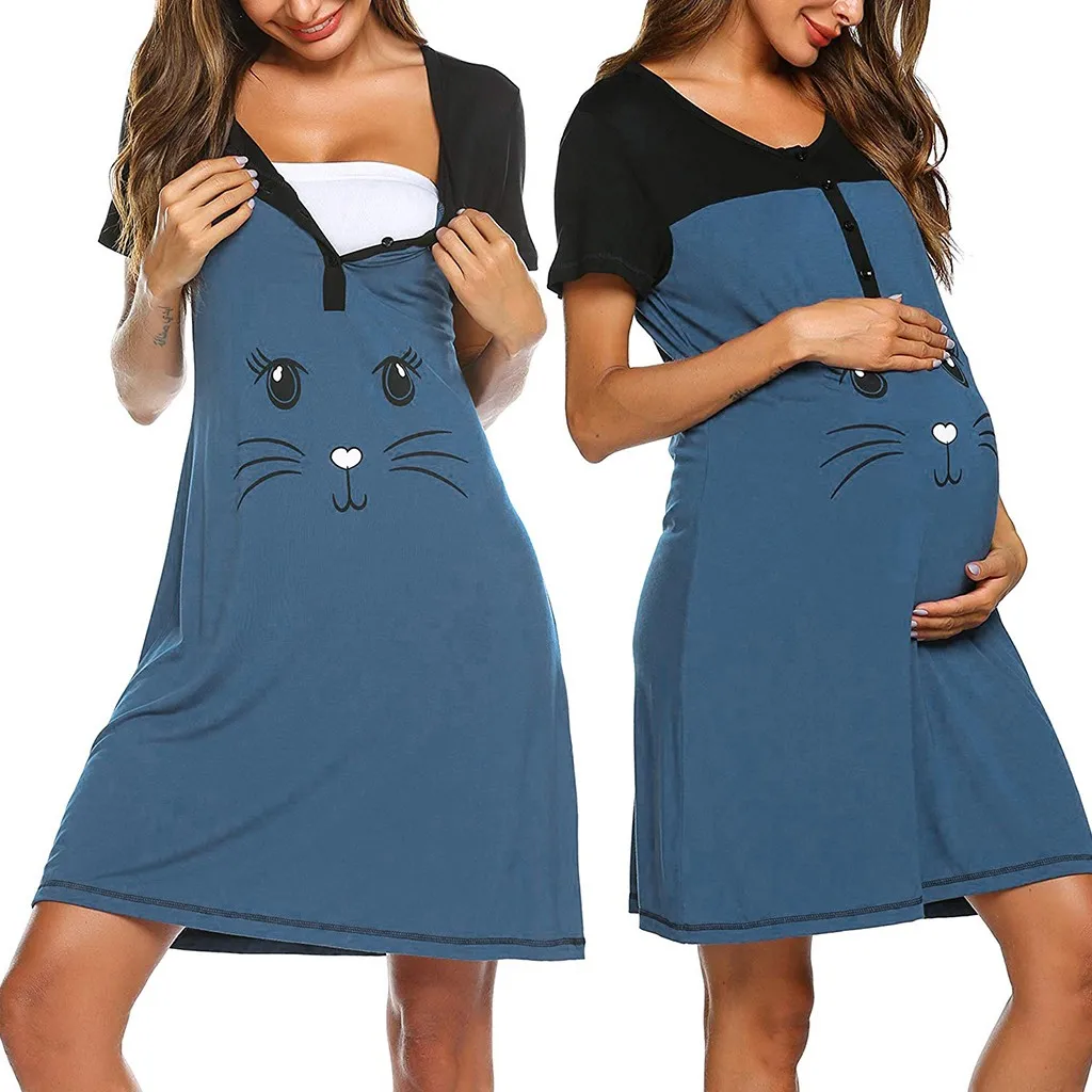 Women Maternity Dresses Short Sleeve Cute Print Pajamas Nursing Nightdress Breastfeeding Dress womens dresses