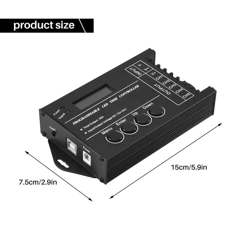 시간 프로그래밍 가능 RGB LED 컨트롤러, DC12V-24V 5 채널 LED 타이밍 조광기, TC420