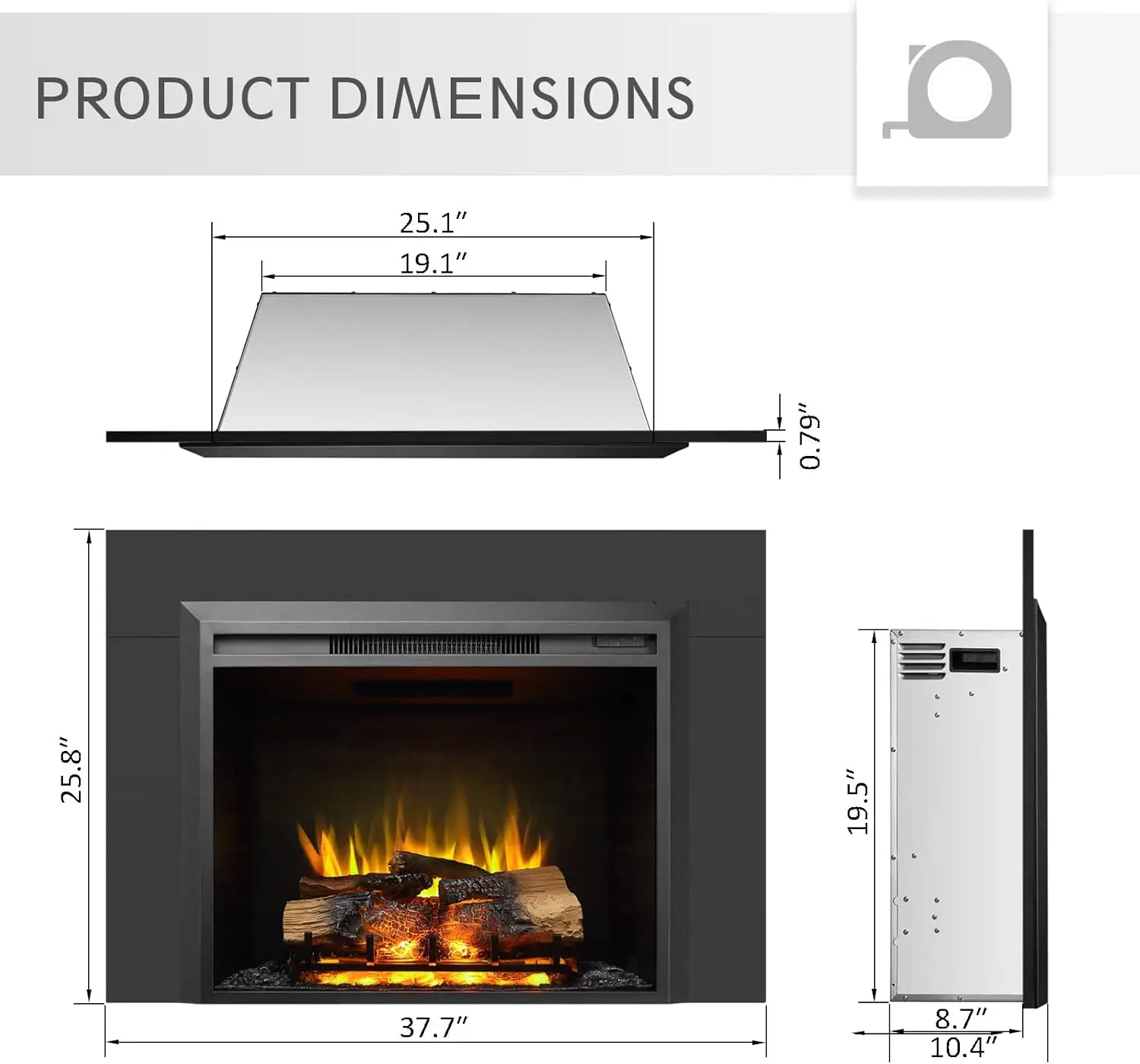 Carl 28 Inches with Trim Kit Electric Fireplace Insert Fireplace Heater 750/1500W Fire Crackling Sound Remote Control Black 3