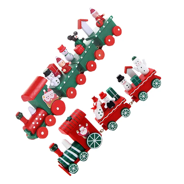 2pcs Christmas Train Desktop Adornments Wooden Train Ornaments for Christmas 1