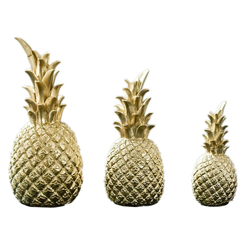 

VILEAD 3 Size Resin Pineapple Miniatures Figurines Gold Black White Fruit Model Crafts for Home Decoration