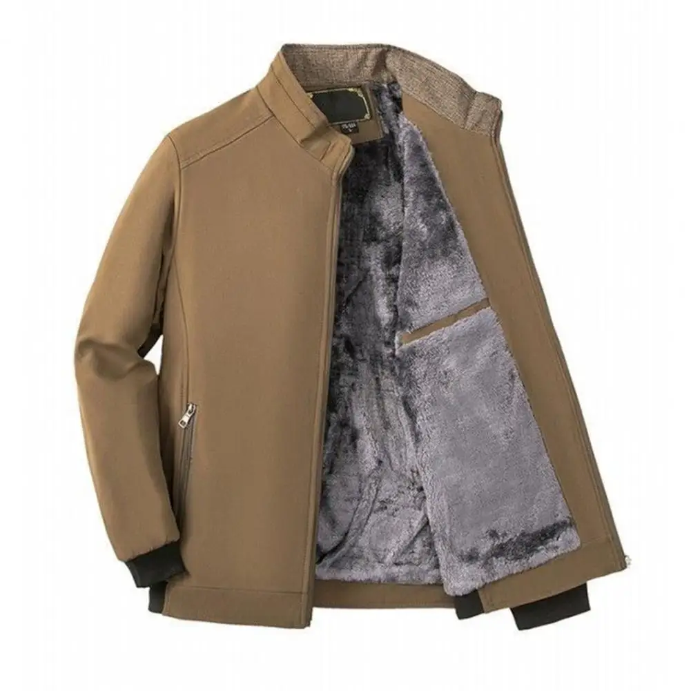 Men Autumn Winter Thick Plush Collar Cardigan Jacket