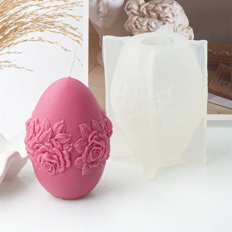 Modello di uovo di pasqua stampo per candele in Silicone gesso per aromaterapia candele artigianali fai da te che fanno strumenti ornamenti stampo per uova di fiori in rilievo  15