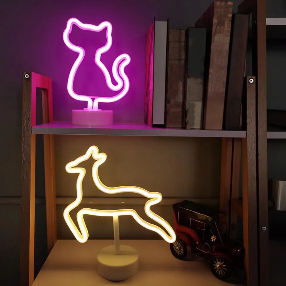 

Decorative Neon Light Party Neon Light Themed Neon Sign Lamp Non-glaring Led Cat Deer Party Decor Usb/battery Operated 3 Years