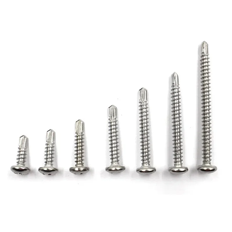 

100pcs/lot M4.2X12/16/19/25/32/38/50 M4.8X13/16/19/25/32/38/50 stainless steel 410 phillips pan head self drilling screws 324