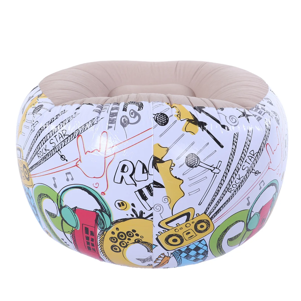 Inflatable Bean Bag Chair Doodle Pattern PVC Flocked Blow Up Sofa Chair for Living Room Bedroom Inflatable Flocked Lounge Chair — view 3