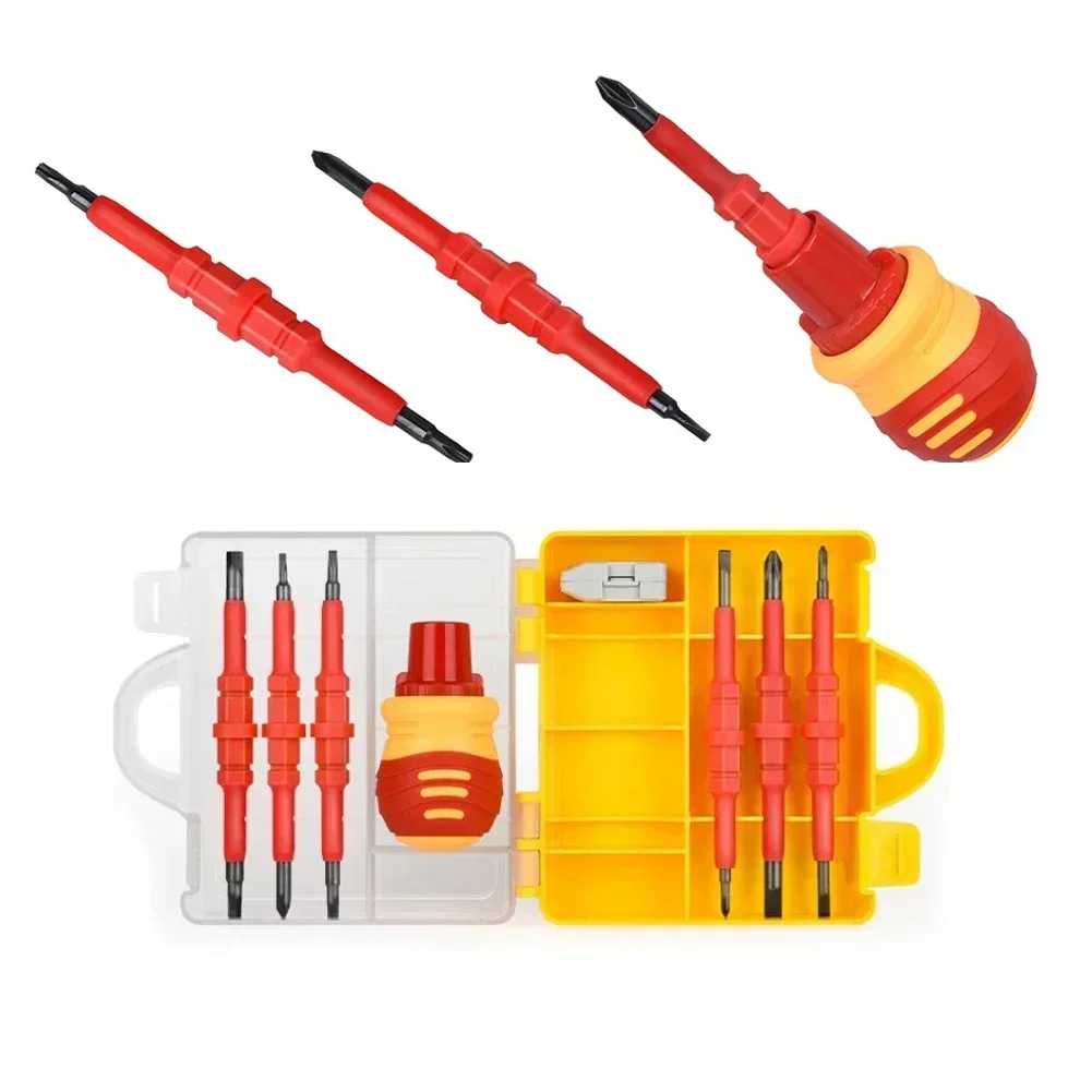 14 In 1 Magnetic Screwdrivers Set Insulated Ratchet Screwdriver Slotted Corss Screw Driver Bits For Electricians Repair Tool