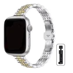 Elegant Stainless Steel Slim Watch Band Strap - 42 44 45 46 49mm (Silver gold)