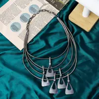 Amorcome Geometric Metal Pendant Multilayer Leather Chains Necklace Jewelry for Women Vintage Suspension Collar Neck Accessories