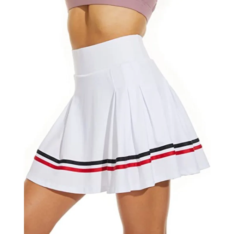 

Tennis Plated Stripes Skirt with Pocket Women Golf Wear Badminton Clothing High Waist Breathable Running Exercise Short Skort