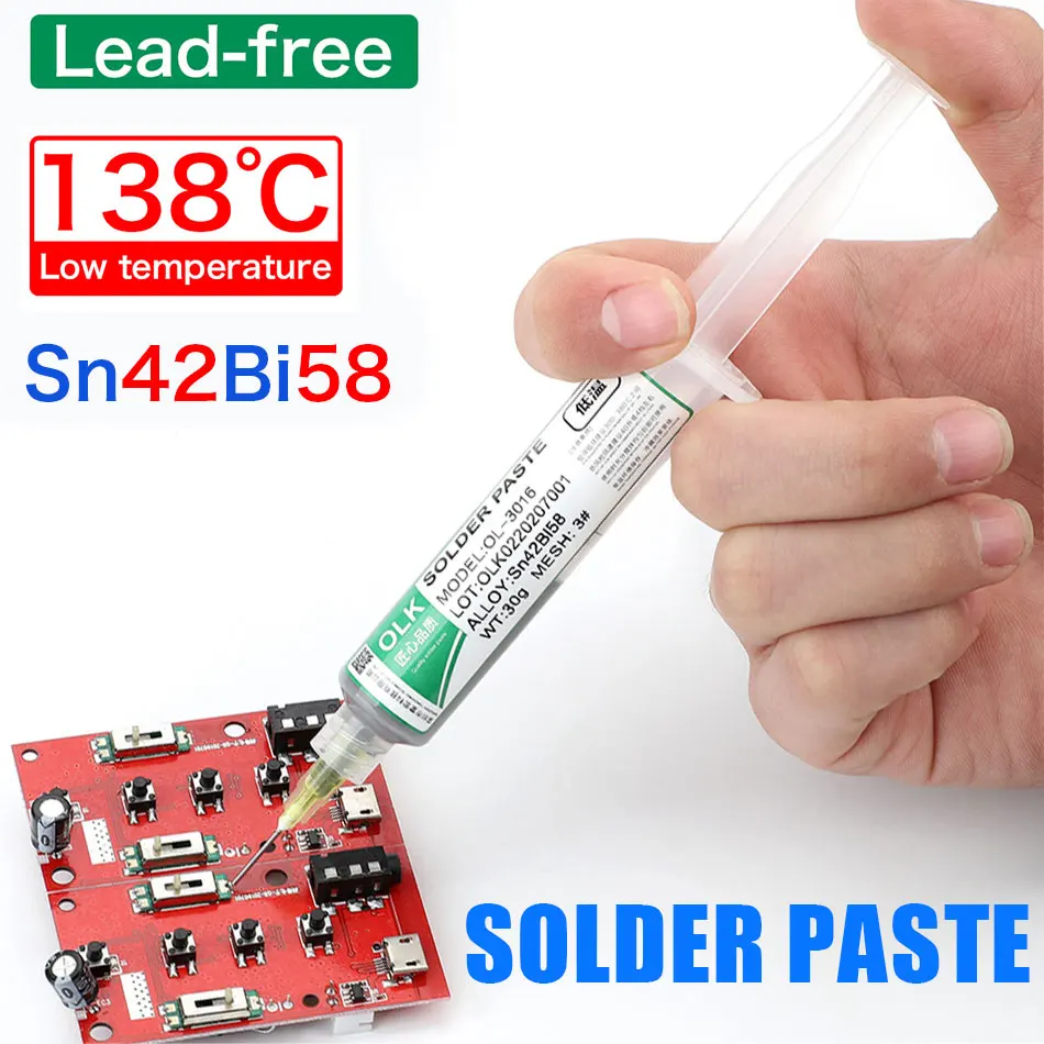 Solder Paste Lead-free Low Temperature 138℃ Sn42Bi58 Flux for Soldering LED SMD IC PCB Iphone Repair Welding Paste Flux Rosin mechanic 10cc no clean flux for soldering liquid paste iphone cpu demolition special bga rework welding oil needle