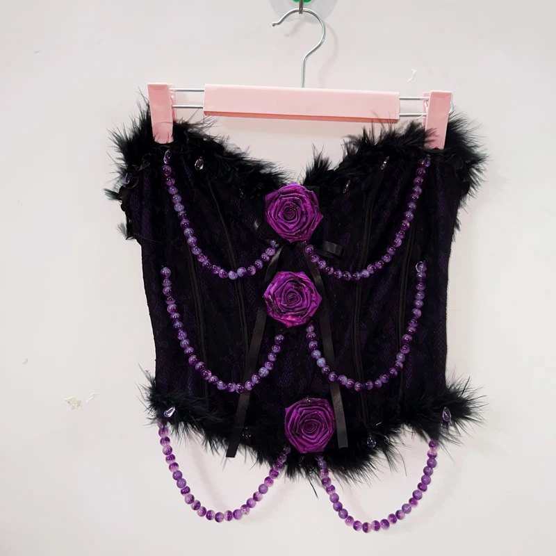 Purple Faux Pearl and Rose Bustier Top 1