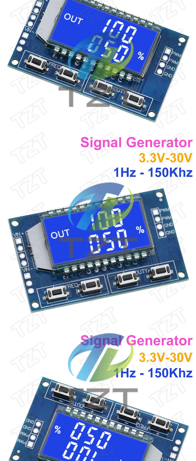 Tzt 1hz-150khz Signal generator pwm Platinen modul Pulsfrequenz-Tast verhältnis einstellbares Modul LCD-Anzeige 3,3 V-30V 1hz-150khz – Detail 4