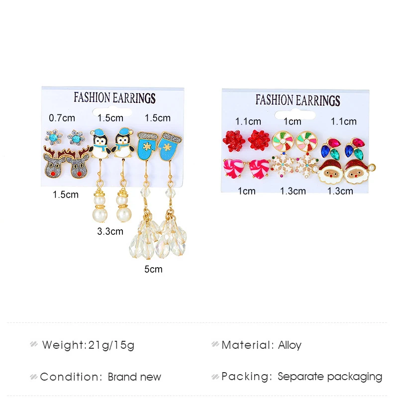 Christmas Earrings Set For Women & Girls - 2 Pairs Holiday Earrings (Tree, Snowflake, Santa, Reindeer)