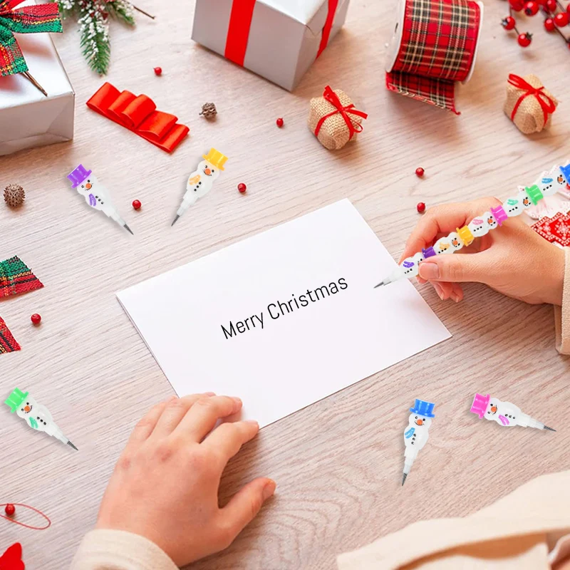 5/10Pcs Christmas Snowman Gingerbread Man Stackable Block Pencil Kids Birthday Party Favors Xmas New Year School Stationery Gift