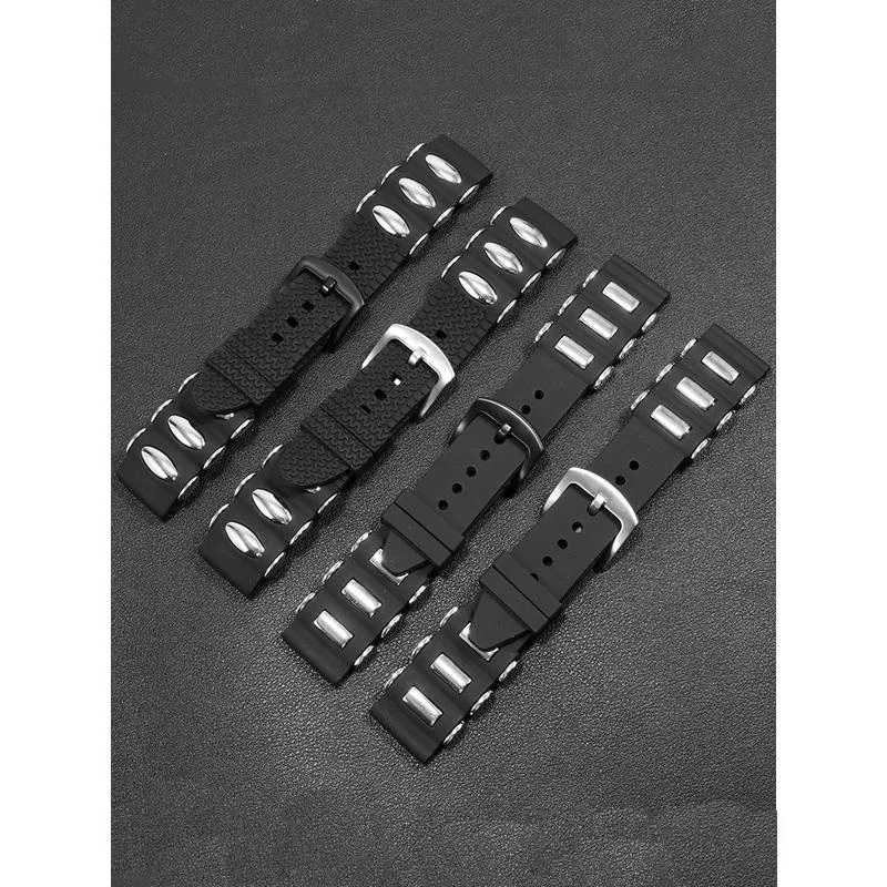 Rubber WatchBand Universal Flat Interface Watchstrap Sports Black Silicone Needle Buckle Accessories Replacement Band 22 24mm