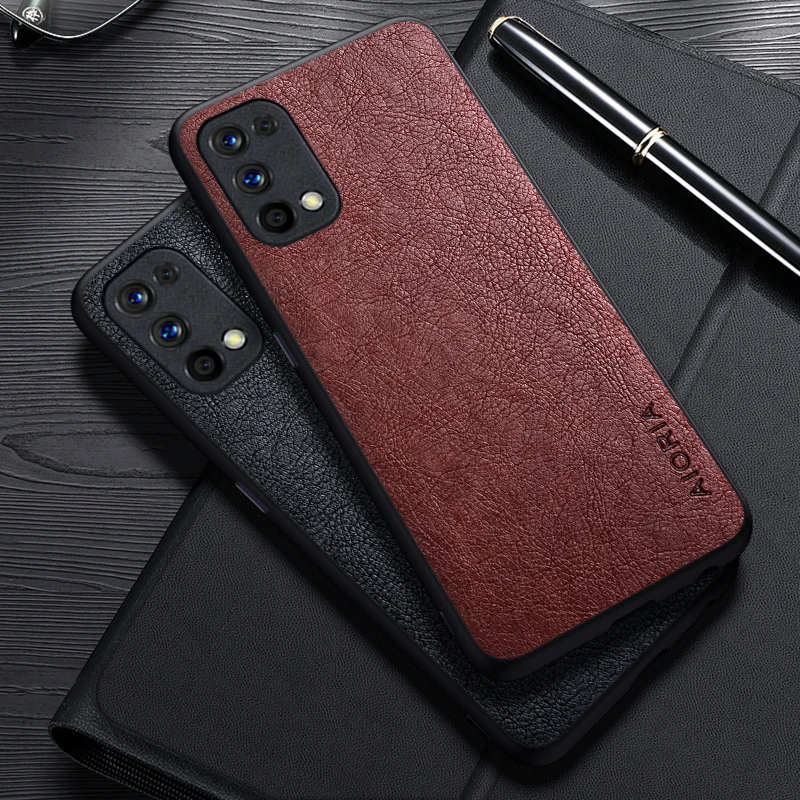 غطاء عمل من الجلد بتصميم بسيط ، حافظة لجهاز Realme 7 Pro ، K7X ، Q2 ، V5 ، فاخر