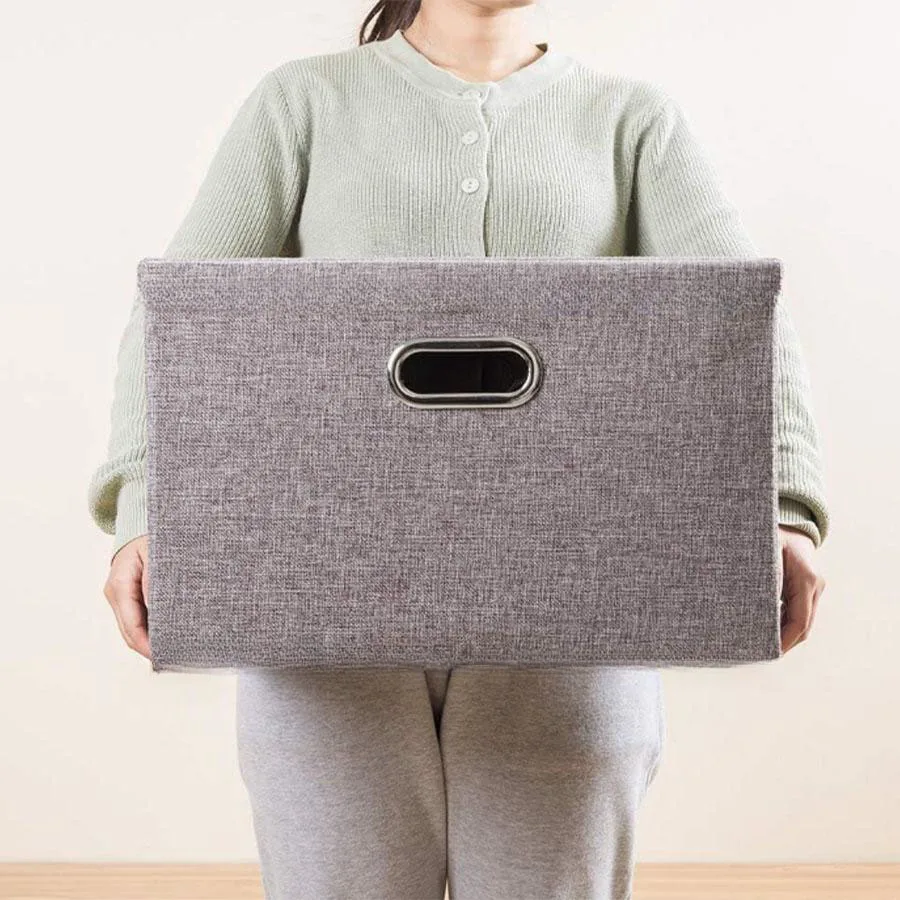 1pc large capacity collapsible storage box with lid linen fabric collapsible storage box for home bedroom wardrobe office nurser 4