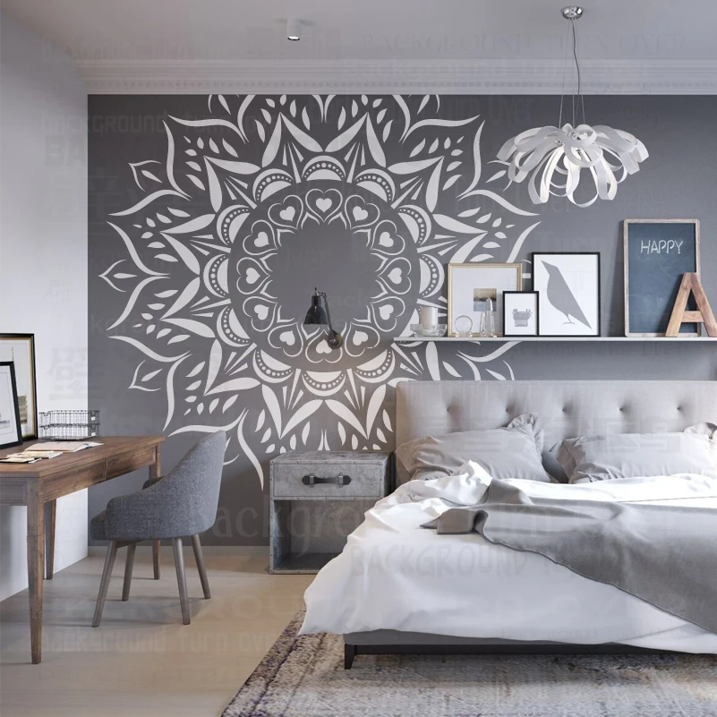 Estêncil de Parede para Pintura Modelo de Gesso Decorativo para Móveis Mandala Gigante Flor Redonda Lótus S248 170cm 240cm