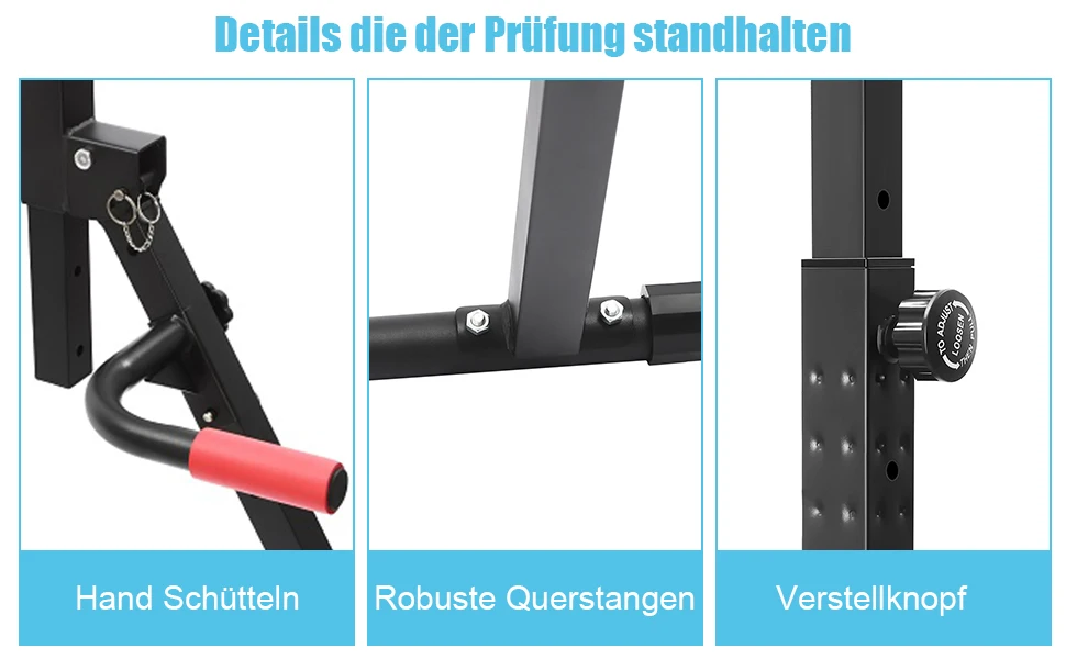 Faltbare Power Tower Dip Station, höhenverstellbar, 175 - 230 cm, dreieckige Klimmzugstation, 200 kg, multifunktionale Fitness – Detail 3