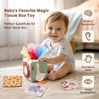 Baby Montessori Rattle Toy Cotton Animal Tissue Box Kid Finger Exercise Cloth Busy Box Toy Baby Educational Activity Sensory Toy 4