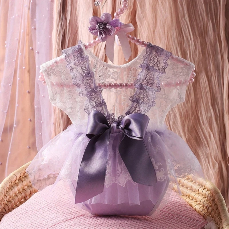 

Newborn Photography Outfit Lace Backless Romper with Flower Headband Baby Photo Photo Outfit Newborn Dress with Headwear
