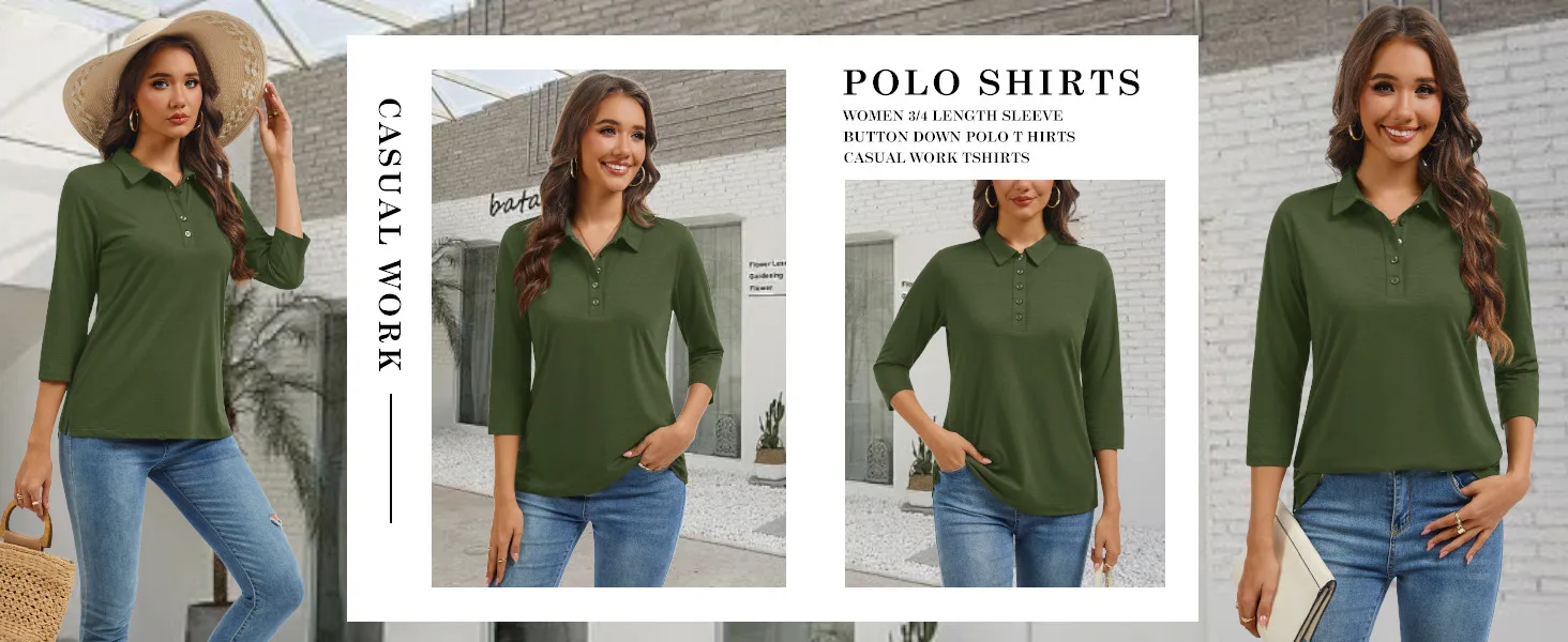 TACVASEN Women's 3/4 Sleeve Polo Shirts V Neck Collared Tops Cotton Blend Soft Golf Work Casual T-Shirts Casual Business Tops 12 S1c8188dfced64f319b5012db0ef47234c